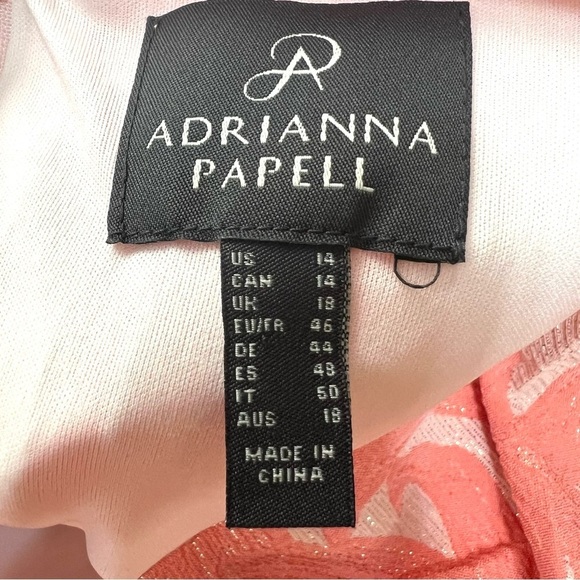 Adrianna Papell Peach Stretch Metallic Jacquard Hibiscus Plus Dress Women’s 14 - Picture 11 of 11